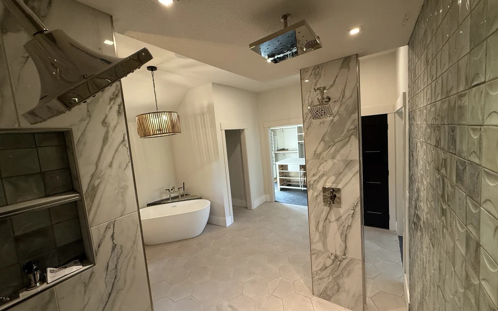High-end bathroom remodel details for contractor website trust signals