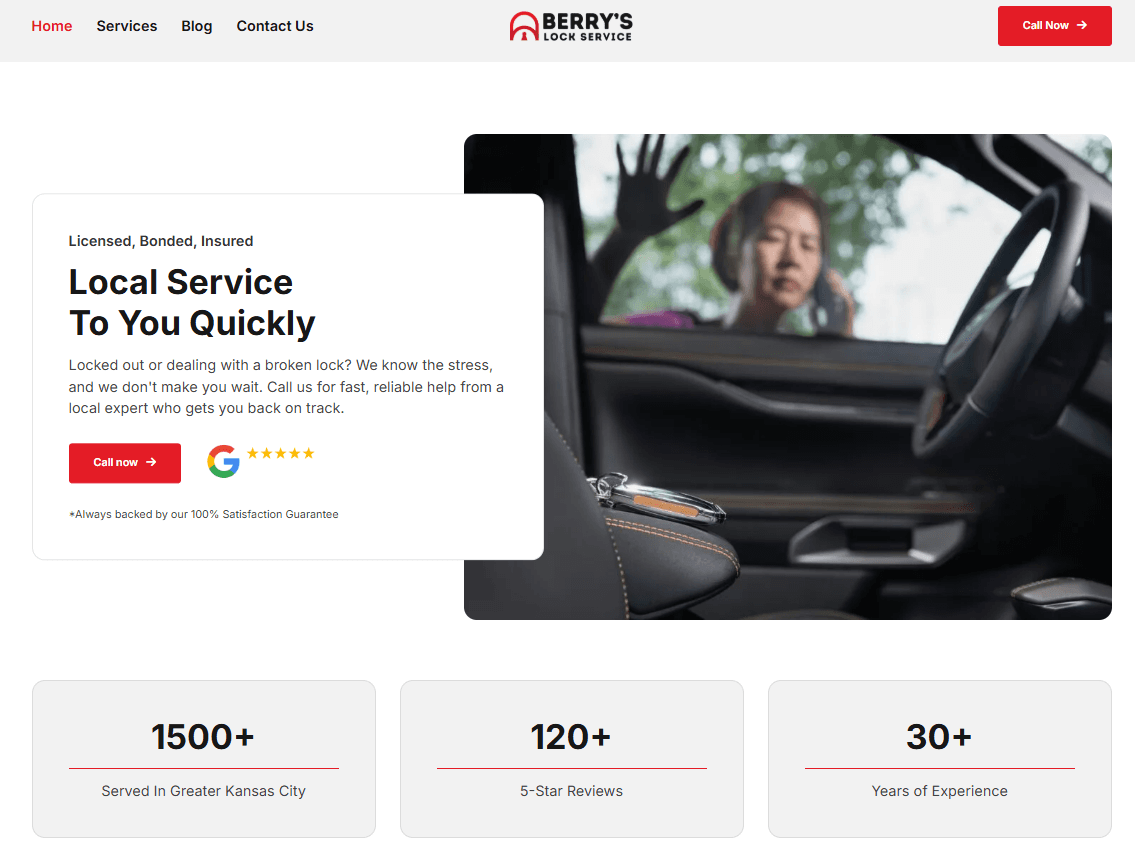 Berry's Lock Service website homepage designed by DewBwah