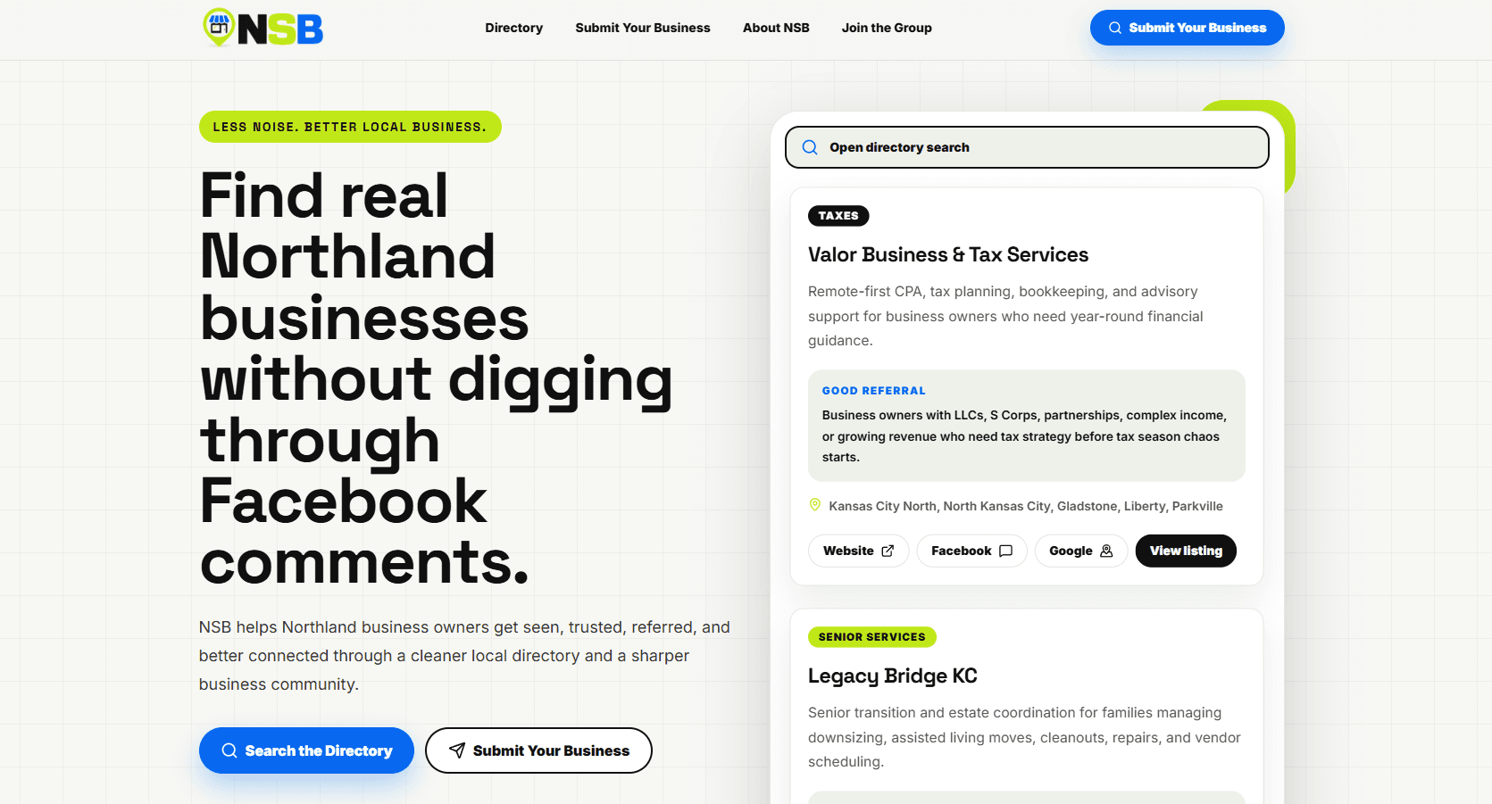 NSB local business directory website homepage designed by DewBwah