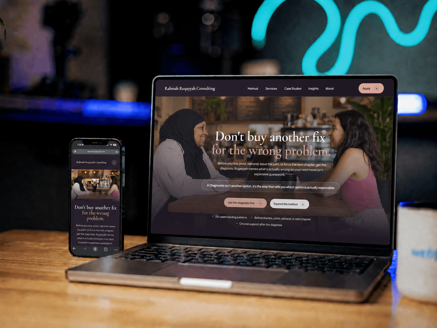 Rahmah Ruqayyah Consulting revised website mockup designed by DewBwah