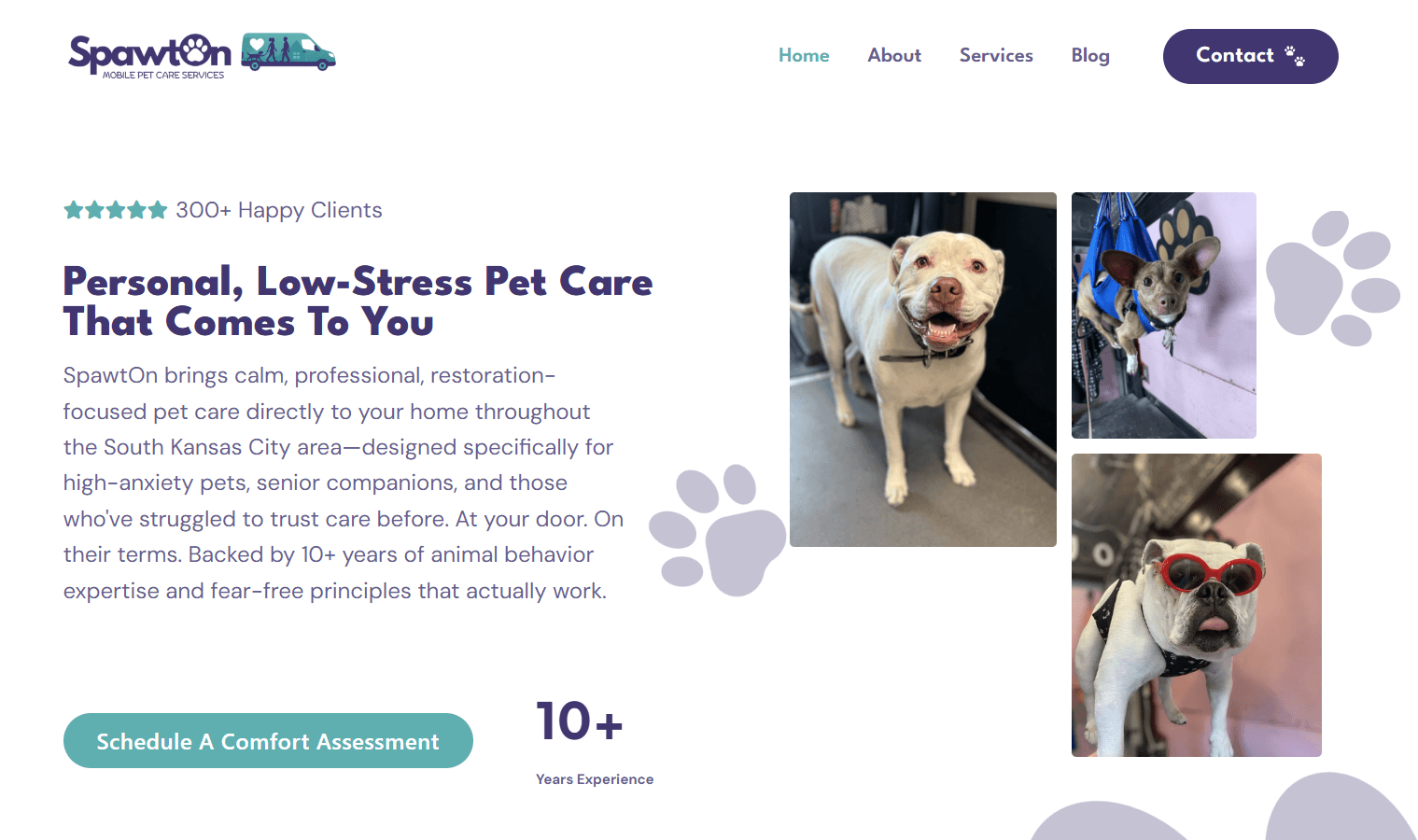 SpawtOn mobile pet services website homepage designed by DewBwah