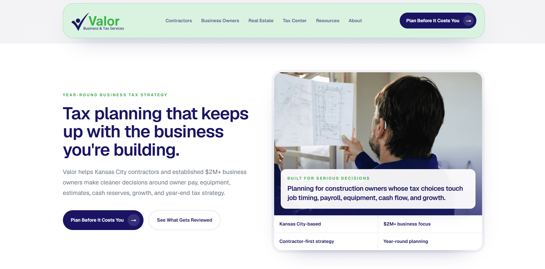 Valor Business and Tax Services website homepage designed by DewBwah