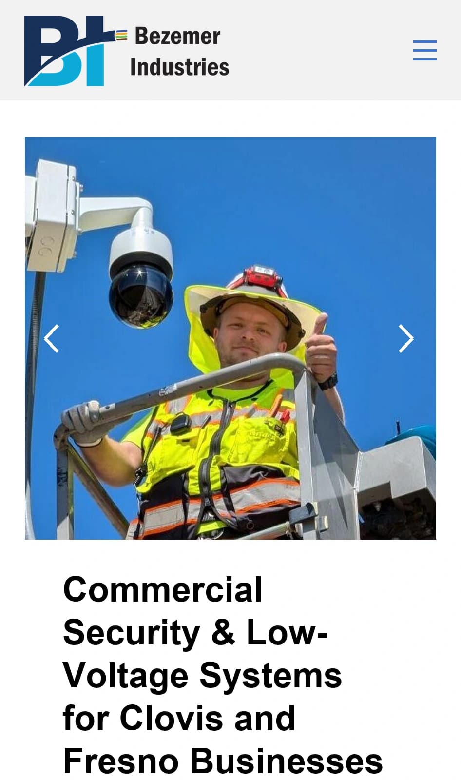 Bezemer Industries website system mobile website view