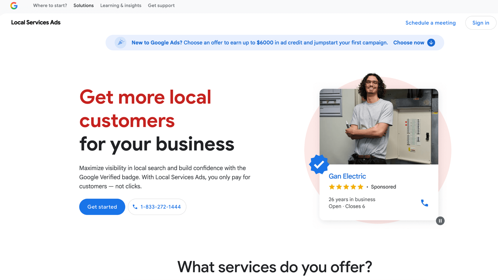 Google Local Services Ads landing page screenshot