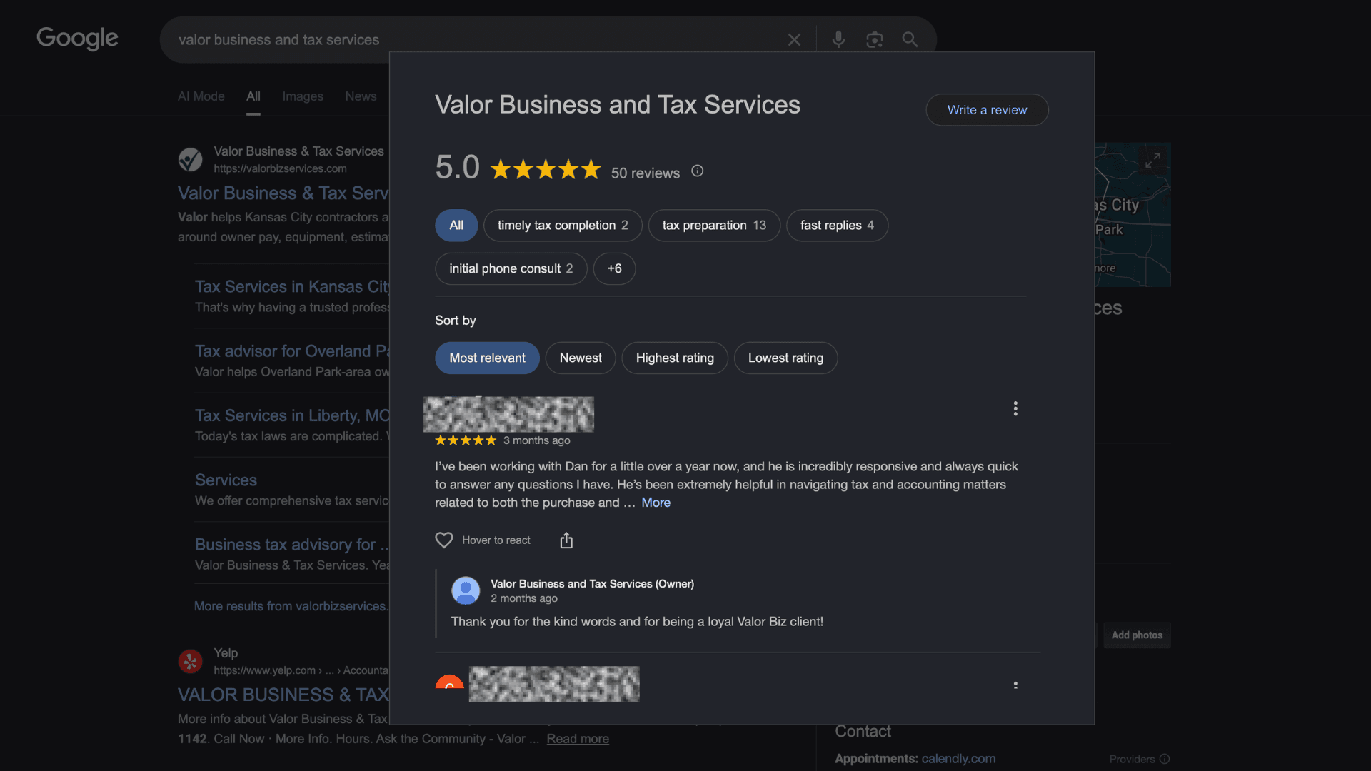 Google review panel screenshot