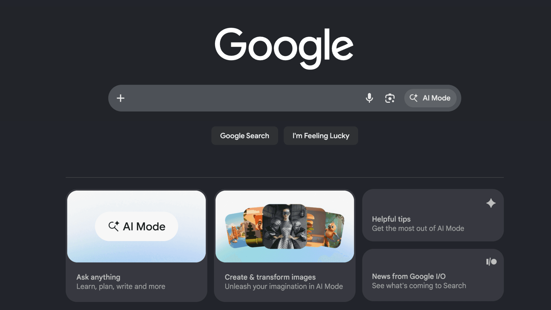 Google Search homepage screenshot with AI Mode