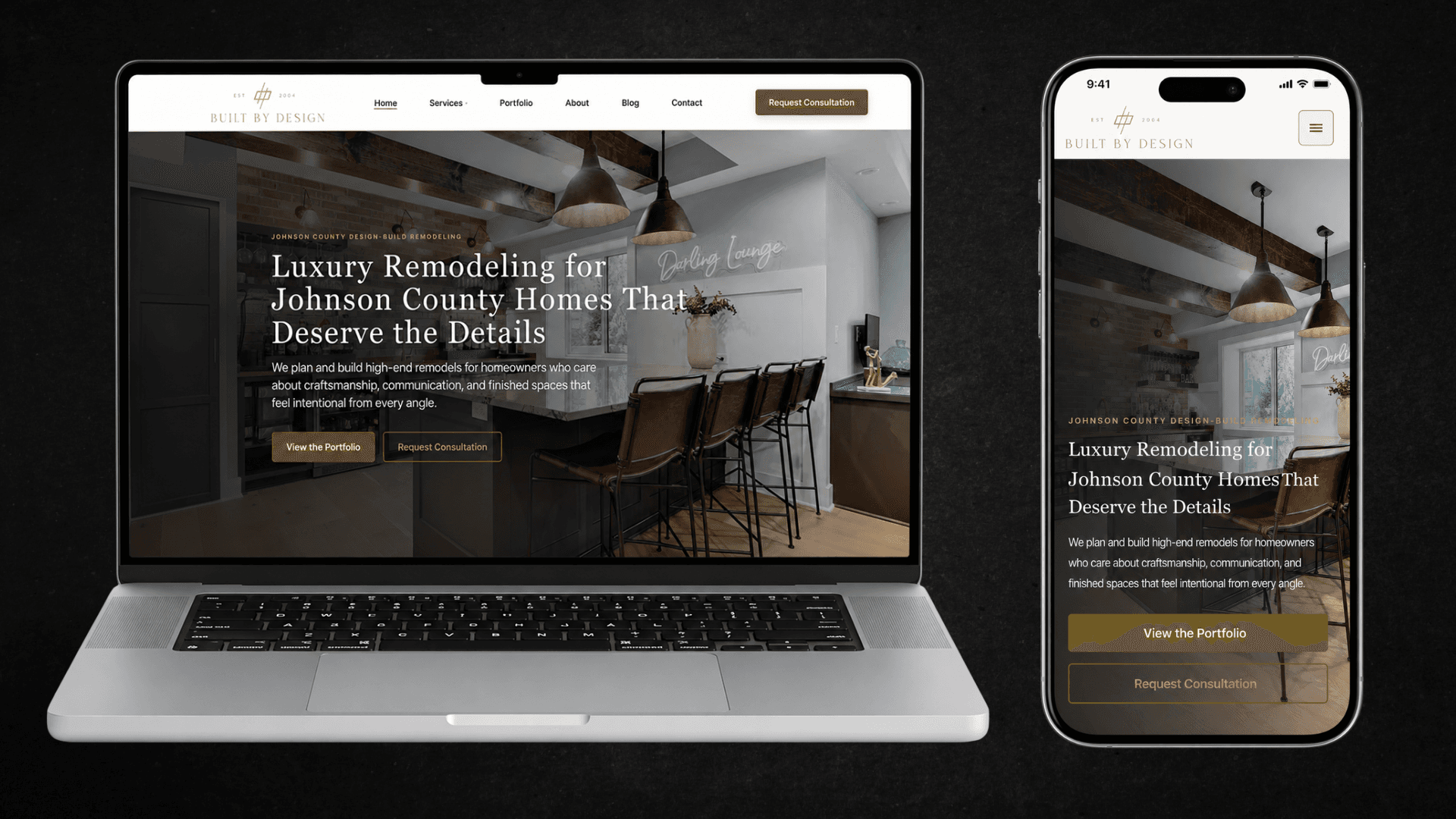 Built by Design website mockup on a laptop and phone