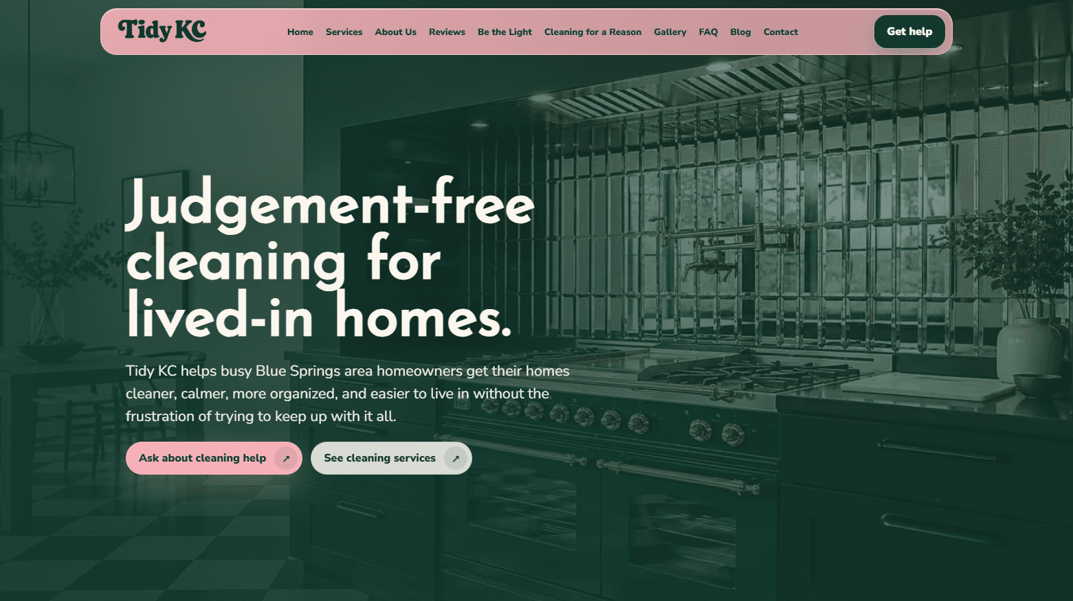 Tidy KC's new website with the rebranded look and built-in booking