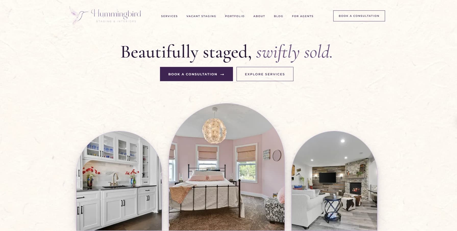 Hummingbird Staging & Interiors website homepage design
