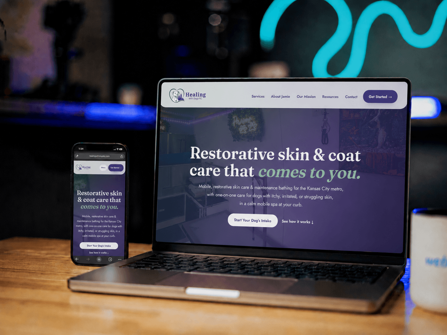 Healing with Dogs KC revised website mockup designed by DewBwah