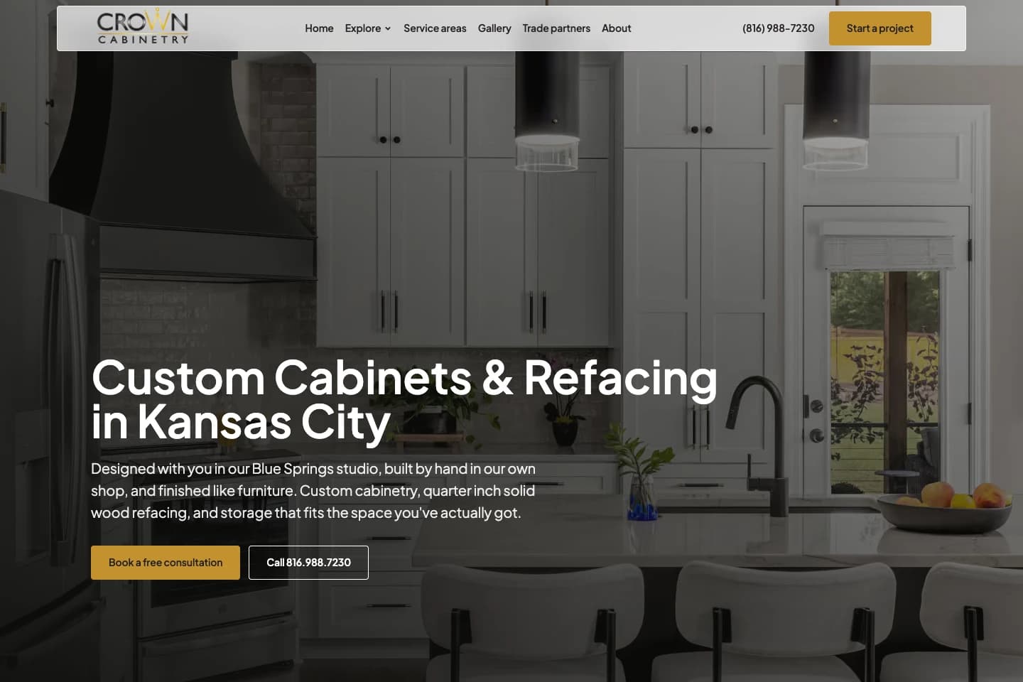 Crown Cabinetry desktop website captured September 15, 2026