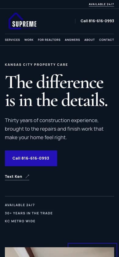 Supreme Property Care mobile website view